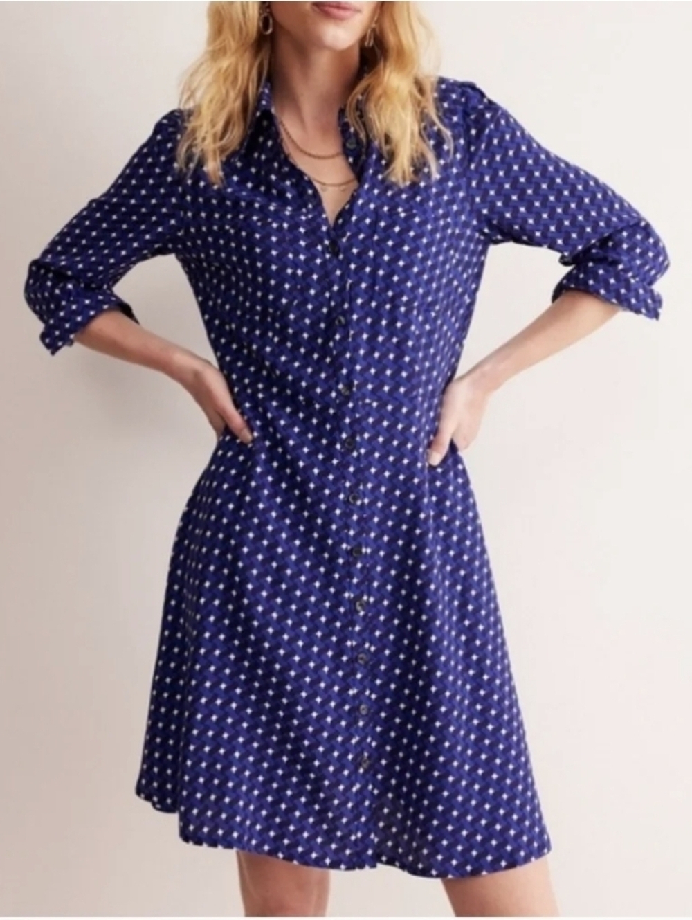 Boden Pocket Detail Shirt Dress Blue Terrace Swirl Button Front Sz 10R
